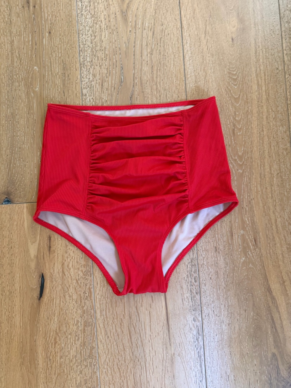 ❤️Kortni Jeane High-Waist Ruched Red SWIM Bottoms 💦